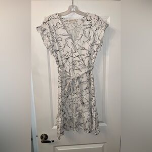 Monteau Floral Wrap Dress with Ruffle Sleeves